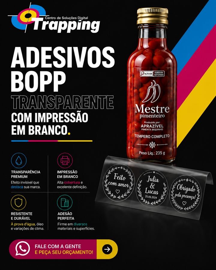 Adesivo BOPP transparente com impressão em branco — Trapping